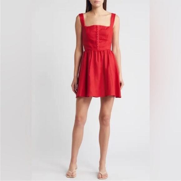 Reformation Cherry Red Sheri Linen Dress Size 2 - Picture 1 of 16
